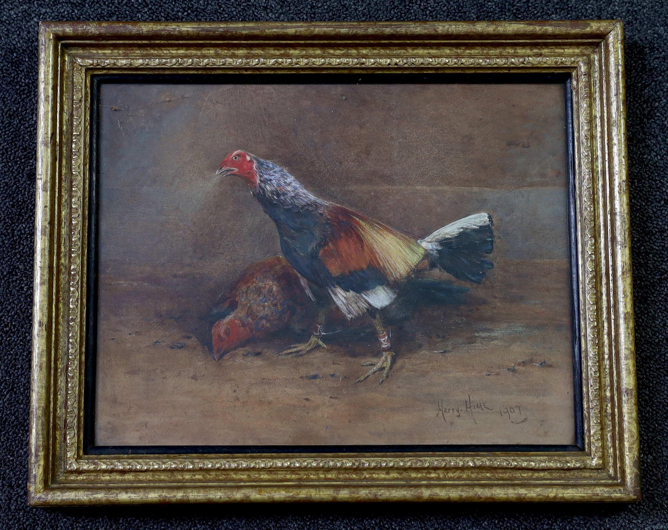 Harry T. Hine (British, 1845-1941), Fighting cocks, watercolour, 25 x 32cm